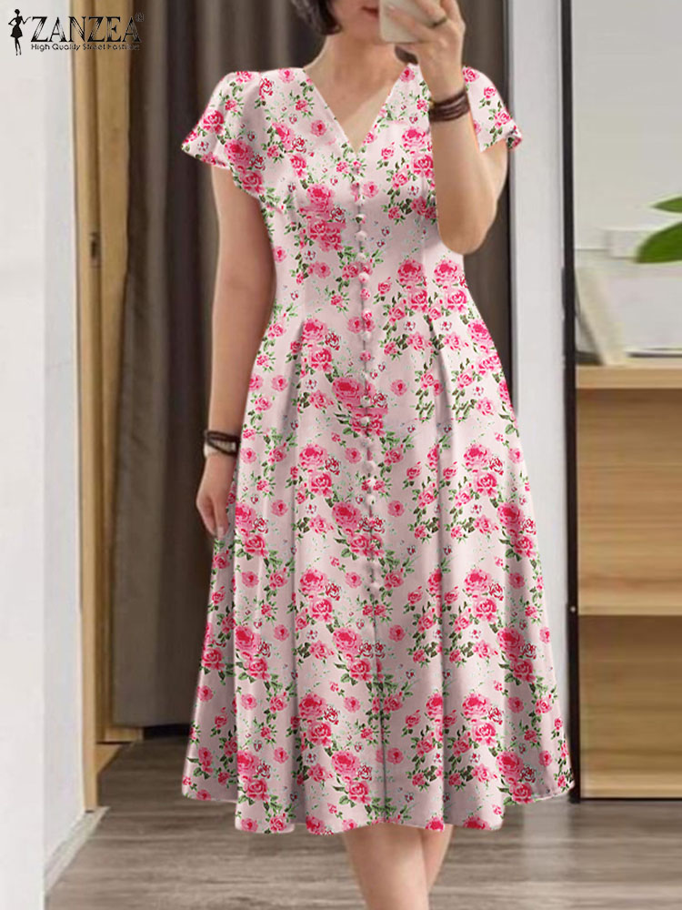 Ethnic Gown - Elegant Floral Dress ZANZEA Women Summer