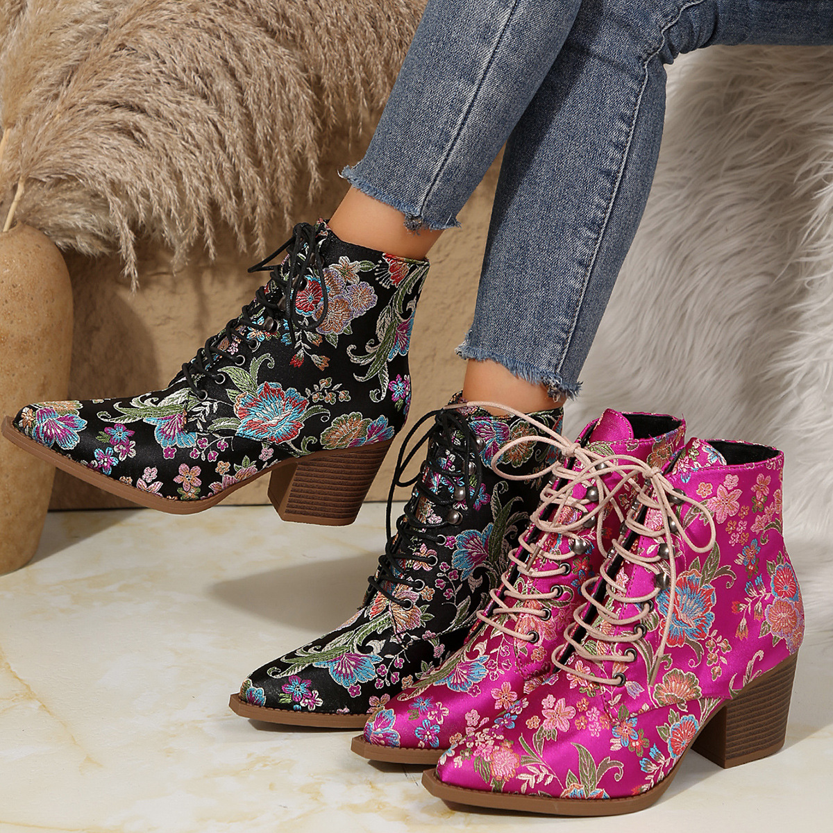 Ethnic Pointed-Toe Ankle Boots - Ethnic Fashion For Ladies review and price