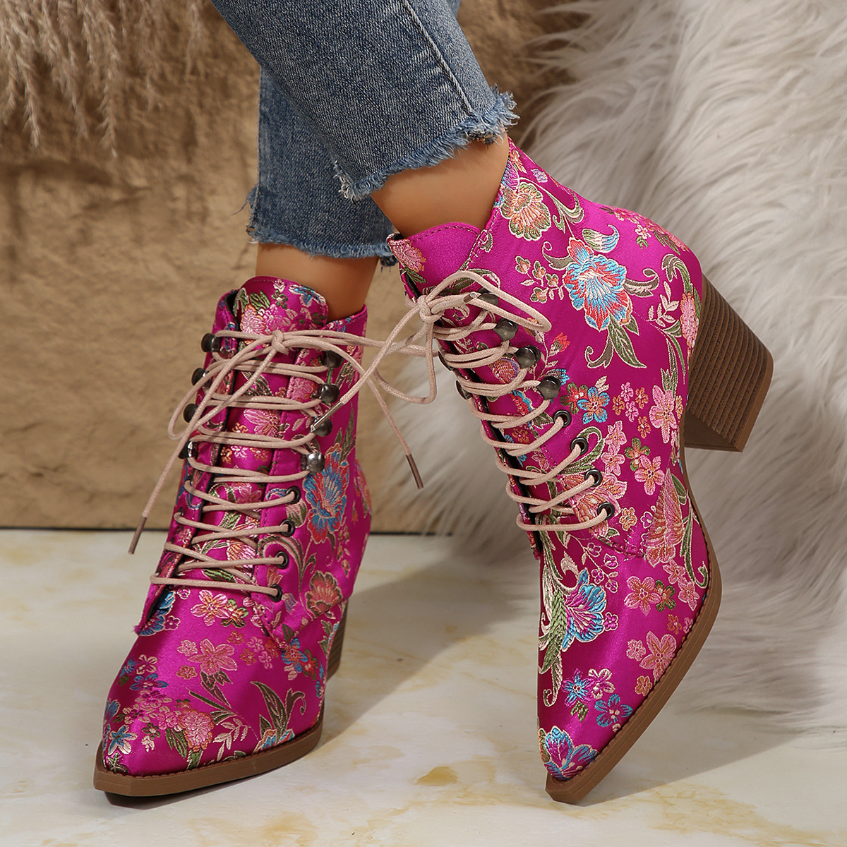 Ethnic Pointed-Toe Ankle Boots - Ethnic Fashion For Ladies review and price