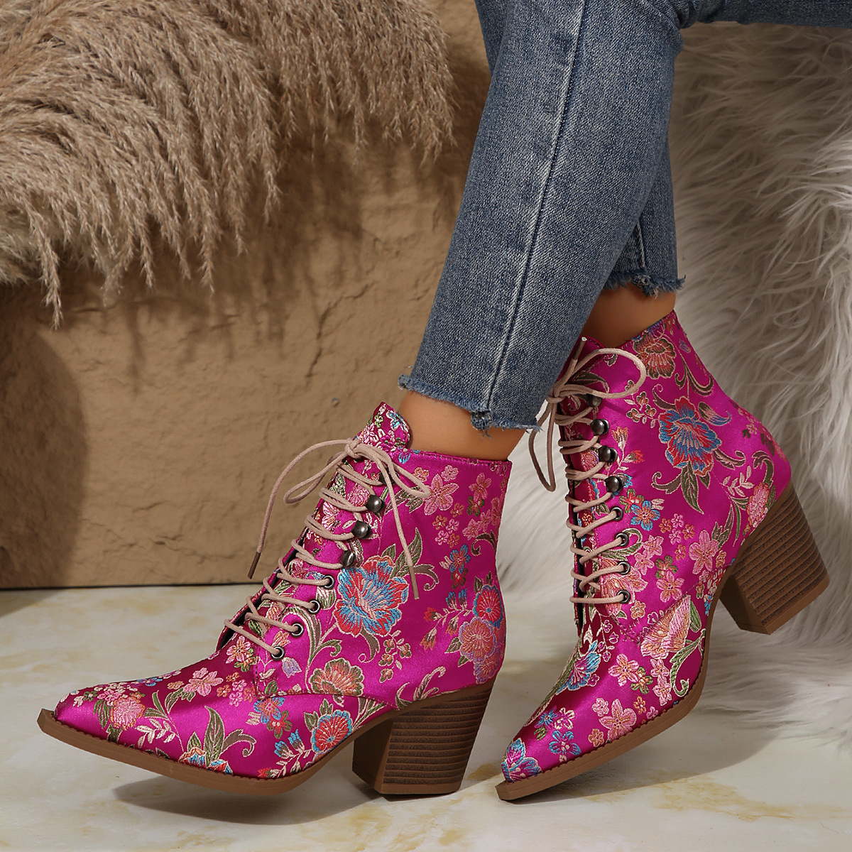 Ethnic Pointed-Toe Ankle Boots - Ethnic Fashion For Ladies review and price