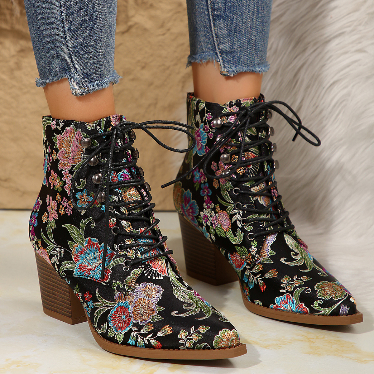 Ethnic Pointed-Toe Ankle Boots - Ethnic Fashion For Ladies review and price