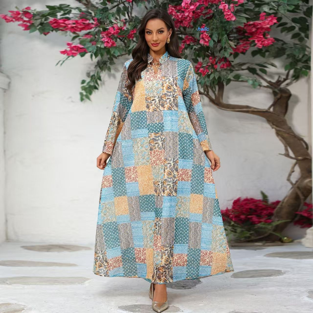 Fashionable Long Sleeve Printe - Ethnic Gown review and price
