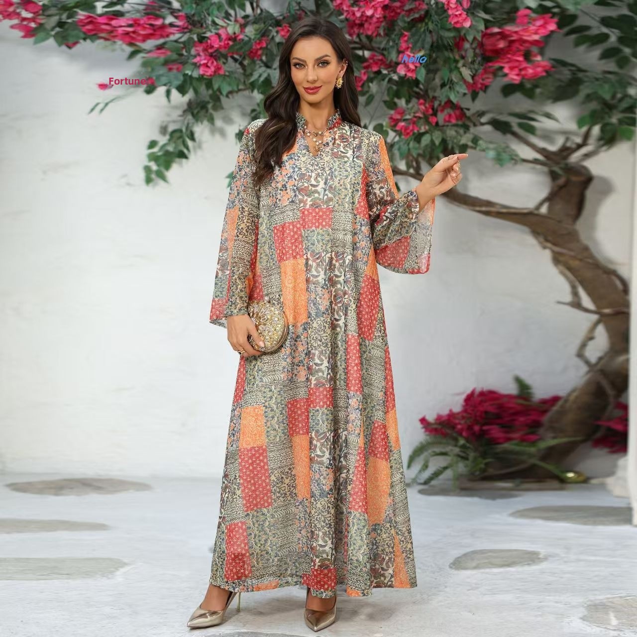 Fashionable Long Sleeve Printe - Ethnic Gown review and price